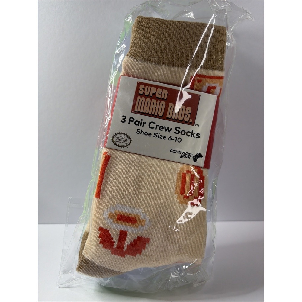 Super‎ Mario Bros Controller Gr - 3 Pair Crew Socks (Size 6-10)